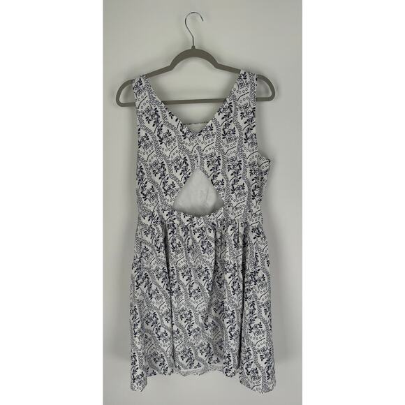 Loft Floral Cutout Back Mini Dress Square Neck Womens 12 New Blue White - Picture 13 of 14